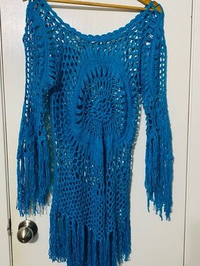 🤩MT Collection Crochet Fringe Tunic in Bright Teal 🤩